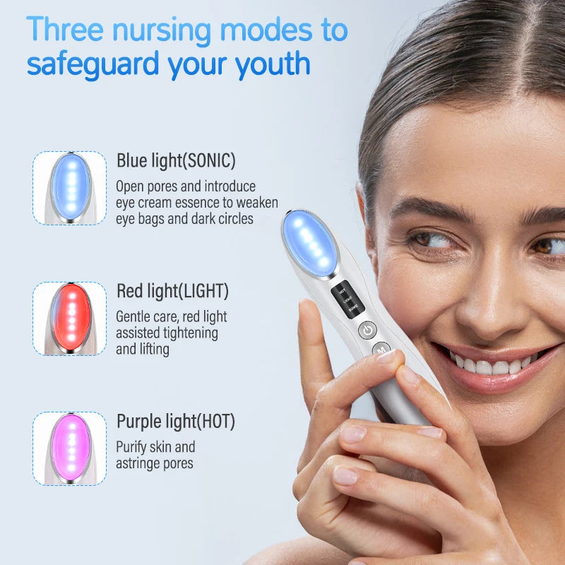 Led Photon Eye Massager 3 In 1 Facial Anti Wrinkle Skincare Wand