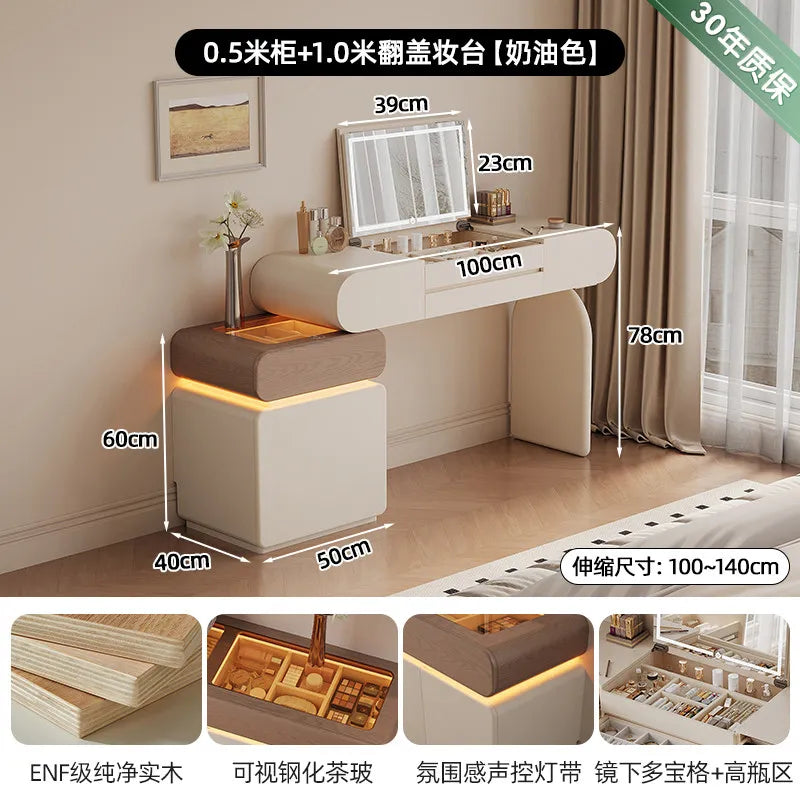 Foldable Hidden Vanity Desk with Mirror