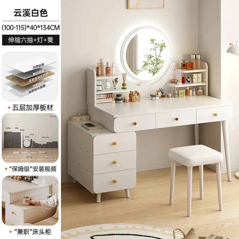 Italian Minimalist Vanity Table Glam Trendy Multifunctional Bedroom Vanity Table With Lights Cute Meuble Rangement Furniture