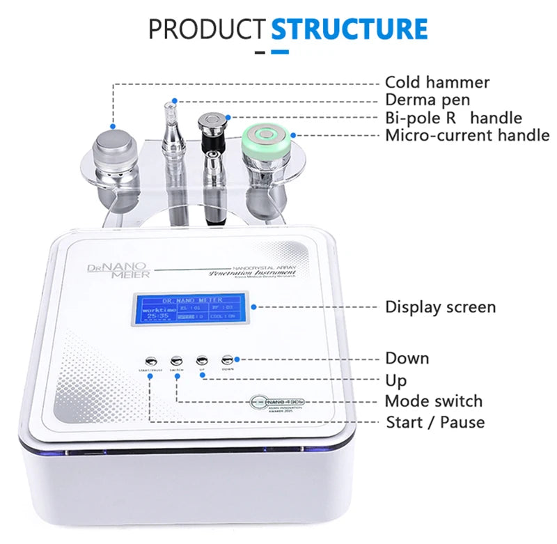 Salon Spa 4in1 Mesotherapy Facial Beauty Machine Skin Care Lifting Tightening EMS Bio Cooling Hammer Cold Therapy Micro Dermapen