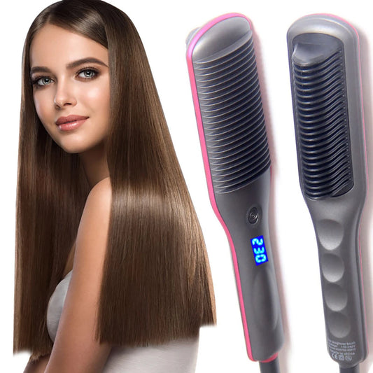 Electric Hair Straightener Brush – Anti-Scald Dual Use Styler