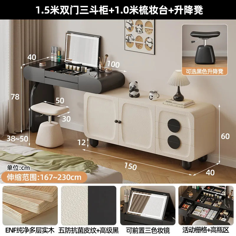 Foldable Hidden Vanity Desk with Mirror