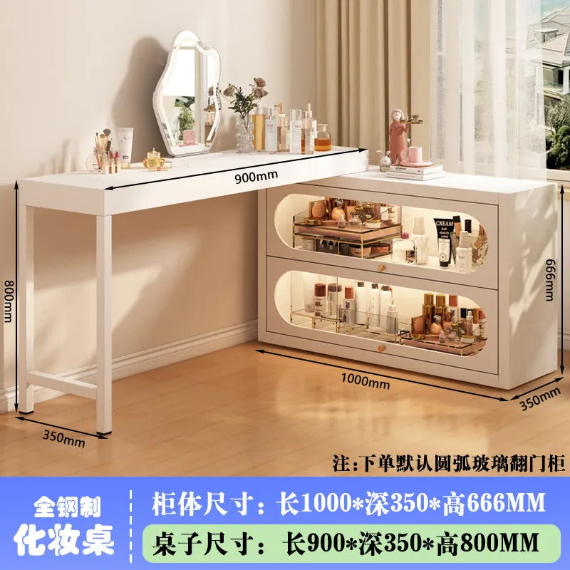 French-Style White Vanity Desk with Glass Cabinet