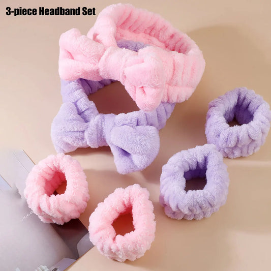 3PCS Coral Velvet Facial Set – Hairband & Wristband