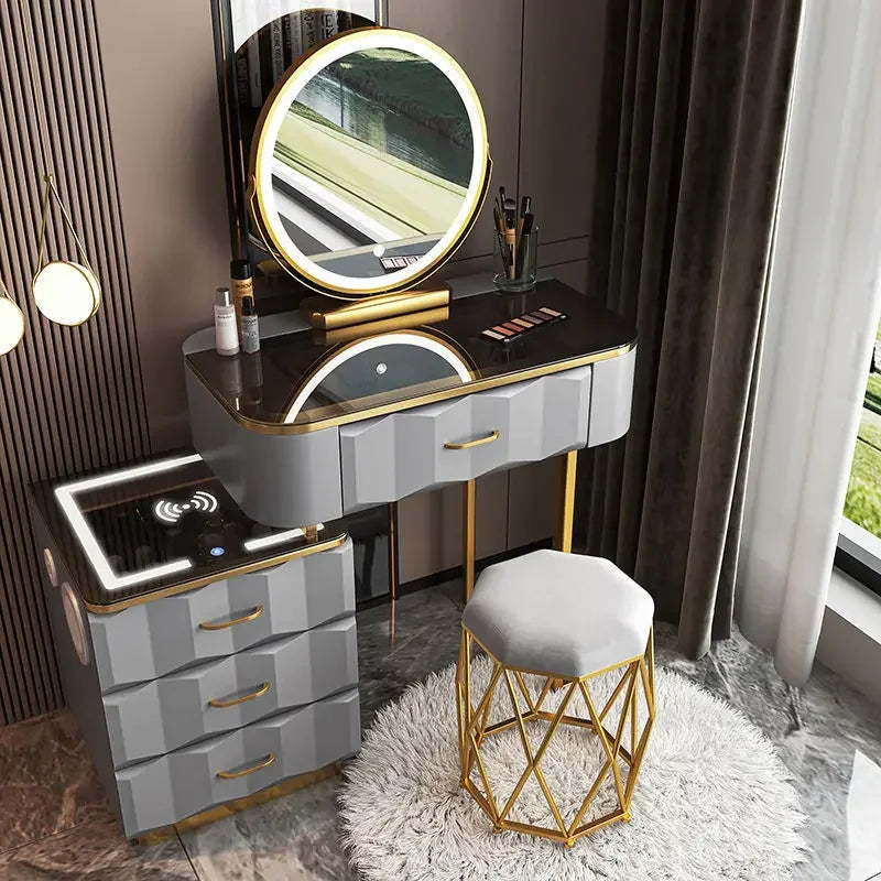 Vanity Desk with Wireless Charging & Bluetooth Speaker