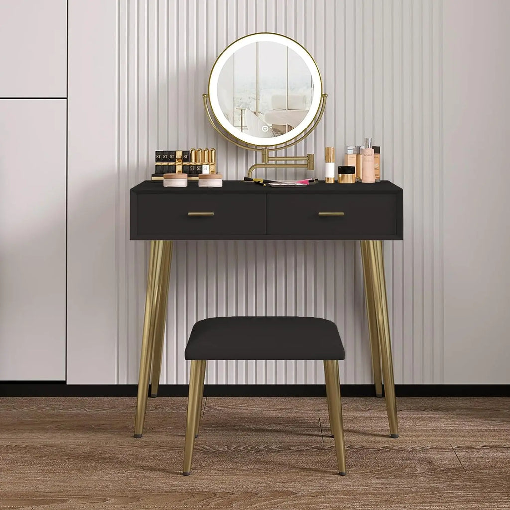 Leather-Wrapped Vanity Desk with Rotating Mirror & Stool — Vanity Furniture, Leather Vanity | Beautifully Within