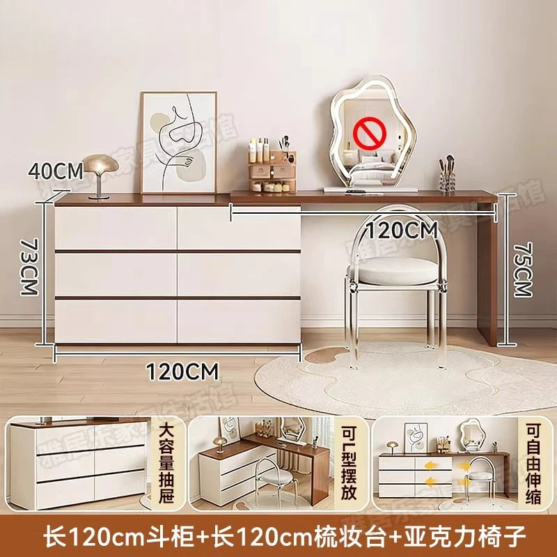 L-Shaped Corner Vanity Desk with Mirror & Stool
