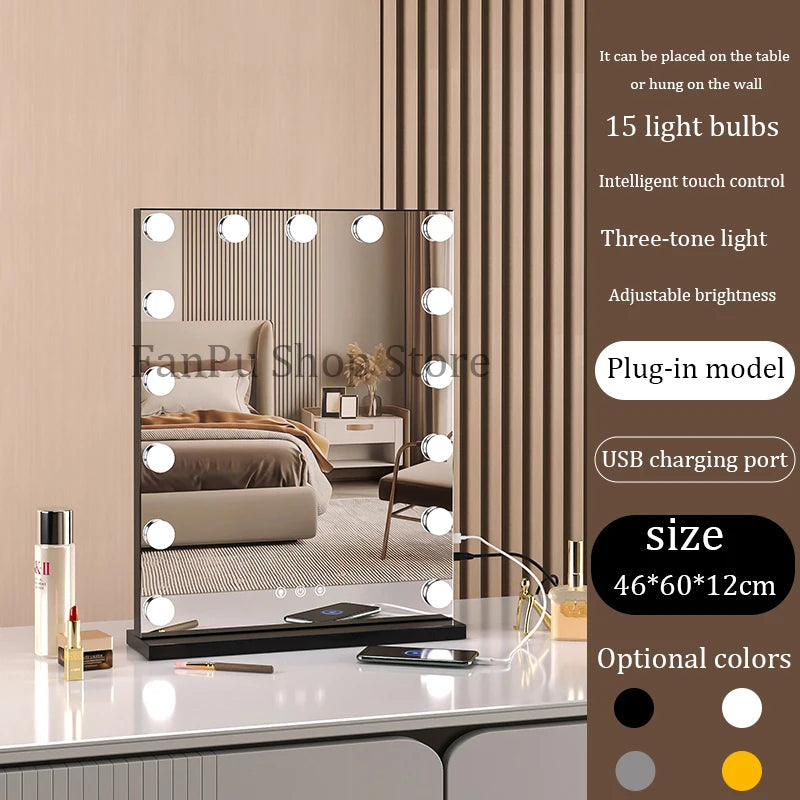 Vanity Mirror with Lights Hollywood Lighted Makeup Mirror，Dimmable 3 Lighting Modes, Plug-in and USB Charger Port，Wall-mounted