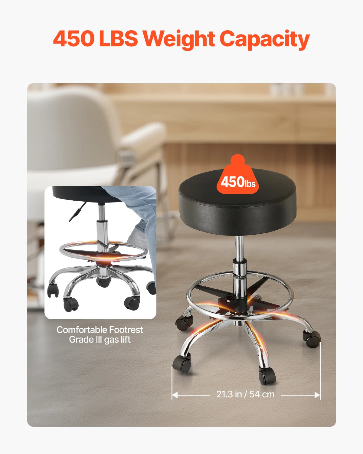 Professional Rolling Spa Stool with Back Support – Height Adjustable