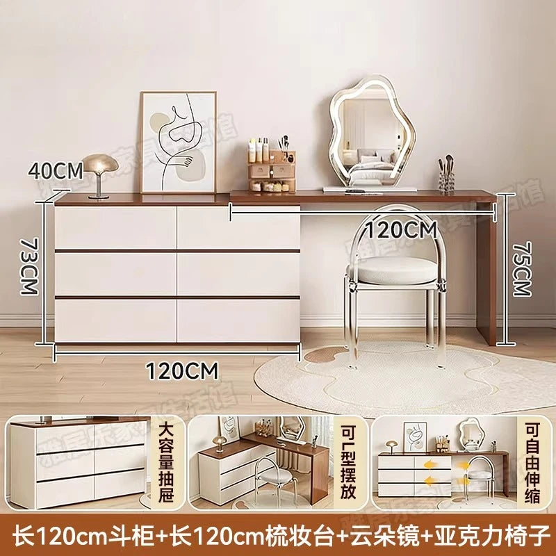 L-Shaped Corner Vanity Desk with Mirror & Stool