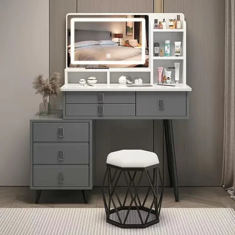 Luxury Vanity Makeup  Dressing Table Makeup Vanity with Lights 5 Drawers and Cabinets Dressing Table Set with Large Mirror Desk