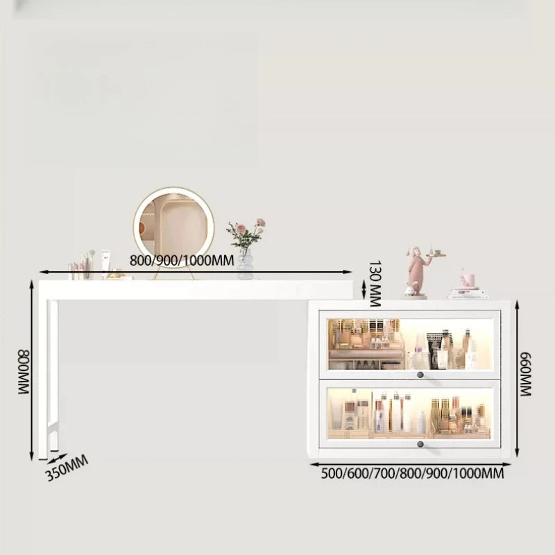 French-Style White Vanity Desk with Glass Cabinet