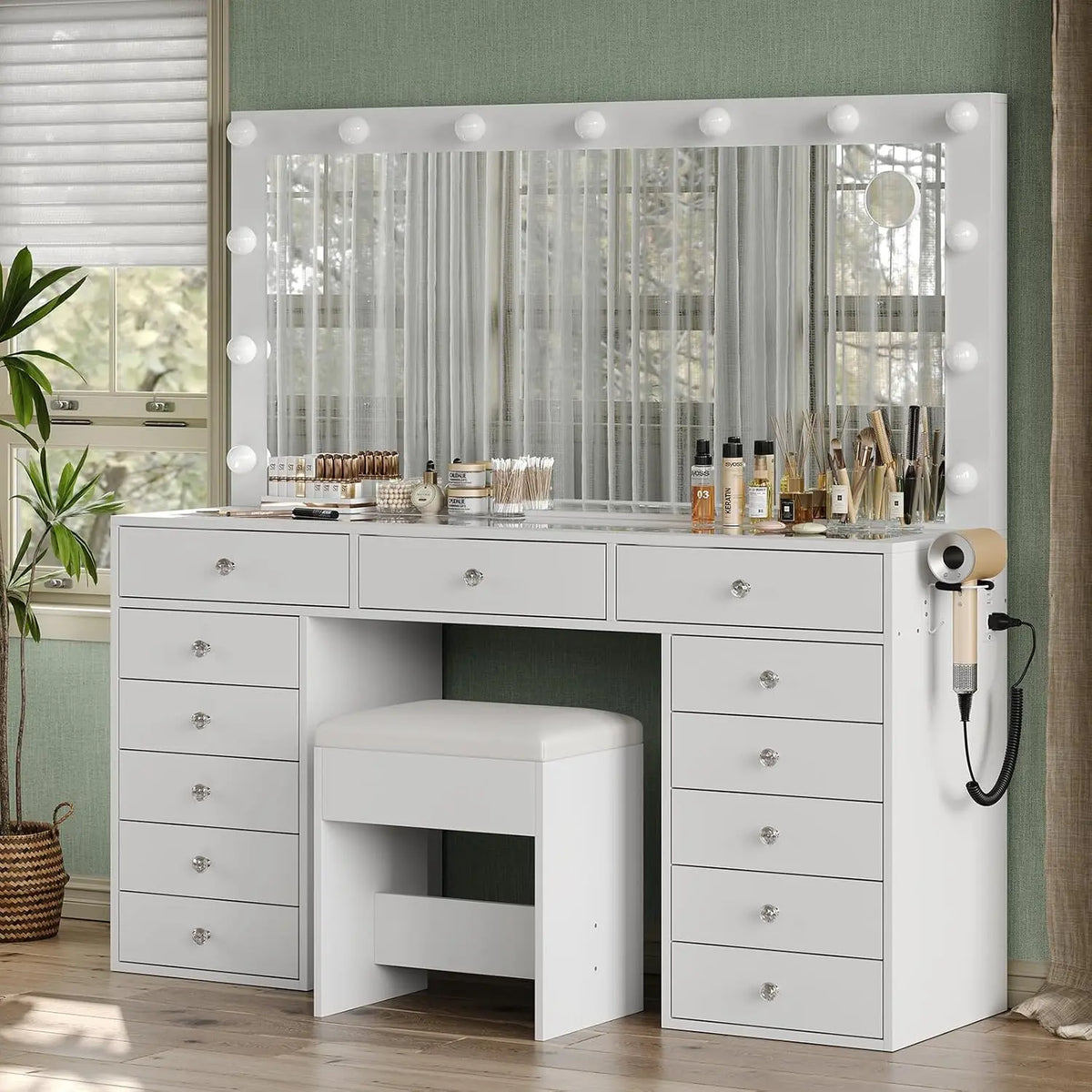 The Grand Vanity Desk with Charging Station & 13 Drawers