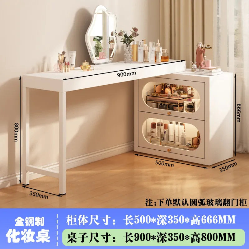French-Style White Vanity Desk with Glass Cabinet