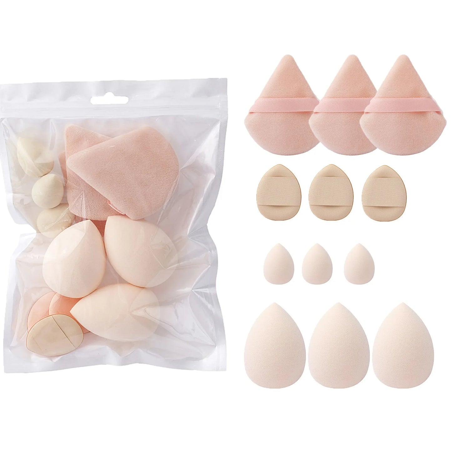 12PCS Cosmetic Puff Set – Triangle & Egg Blenders