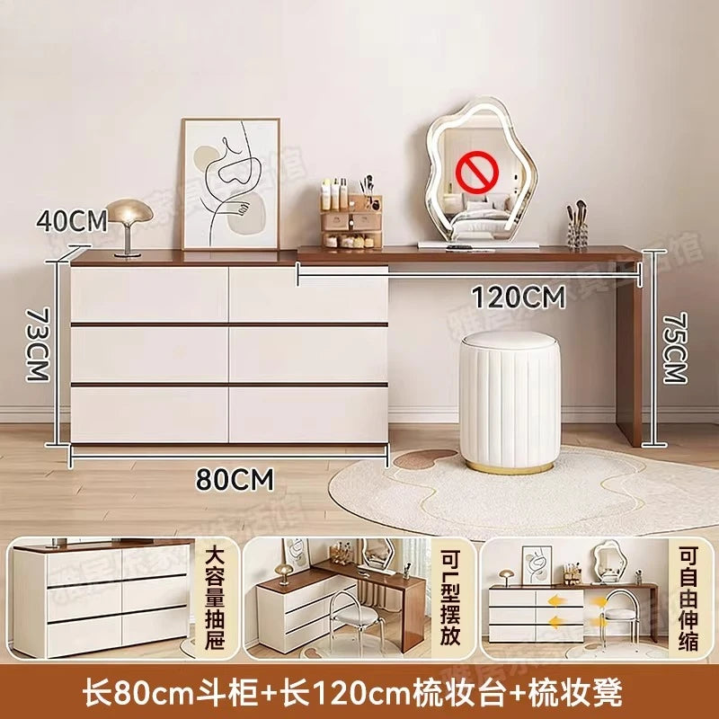 L-Shaped Corner Vanity Desk with Mirror & Stool