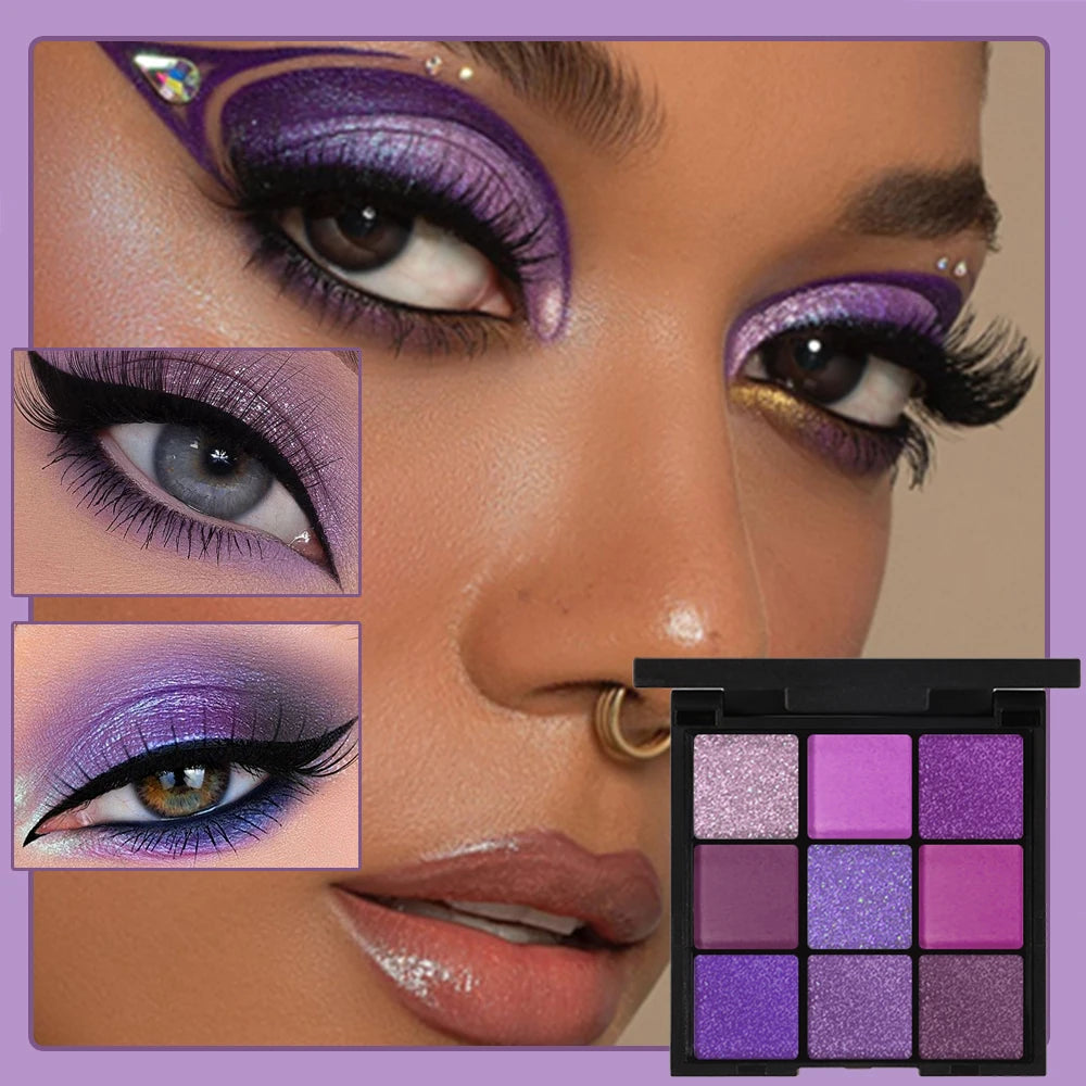 9 Color Purple Glitter Eyeshadow Palette