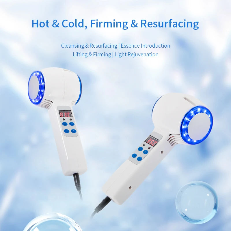 Hot Cold Facial Hammer Massager Blue Light Pore Care Beauty Tool