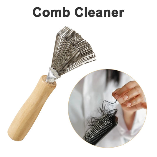 Metal Wire Hairbrush Cleaner – Wooden Handle Comb Rake