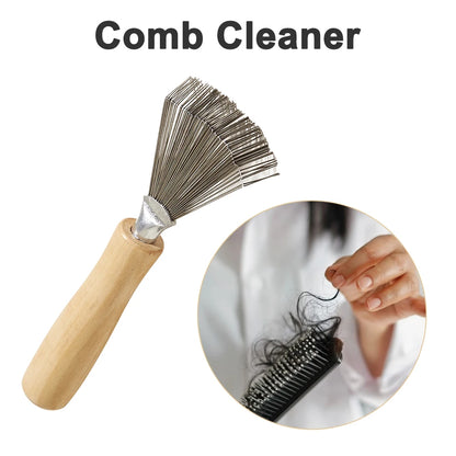 Metal Wire Hairbrush Cleaner – Wooden Handle Comb Rake