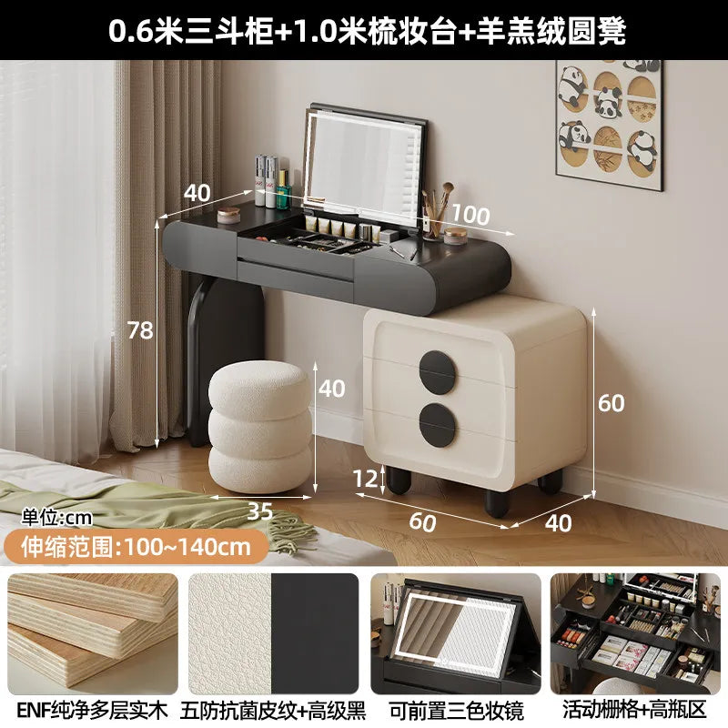 Foldable Hidden Vanity Desk with Mirror