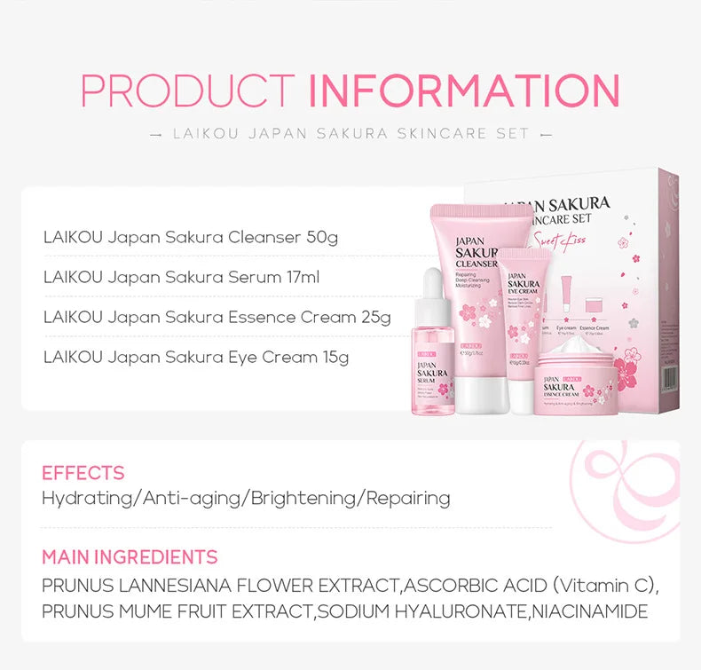 Sakura Skincare Set – Cleanser, Serum, Cream & Eye Care