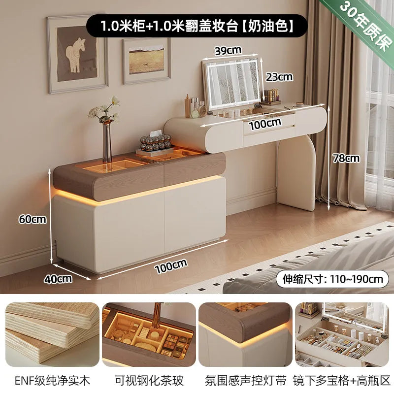 Foldable Hidden Vanity Desk with Mirror