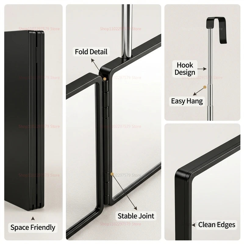 Foldable Three-Way Travel Vanity Mirror