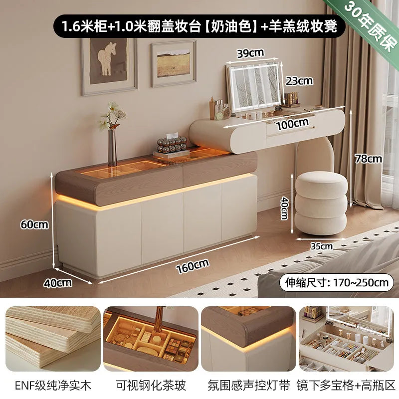 Foldable Hidden Vanity Desk with Mirror