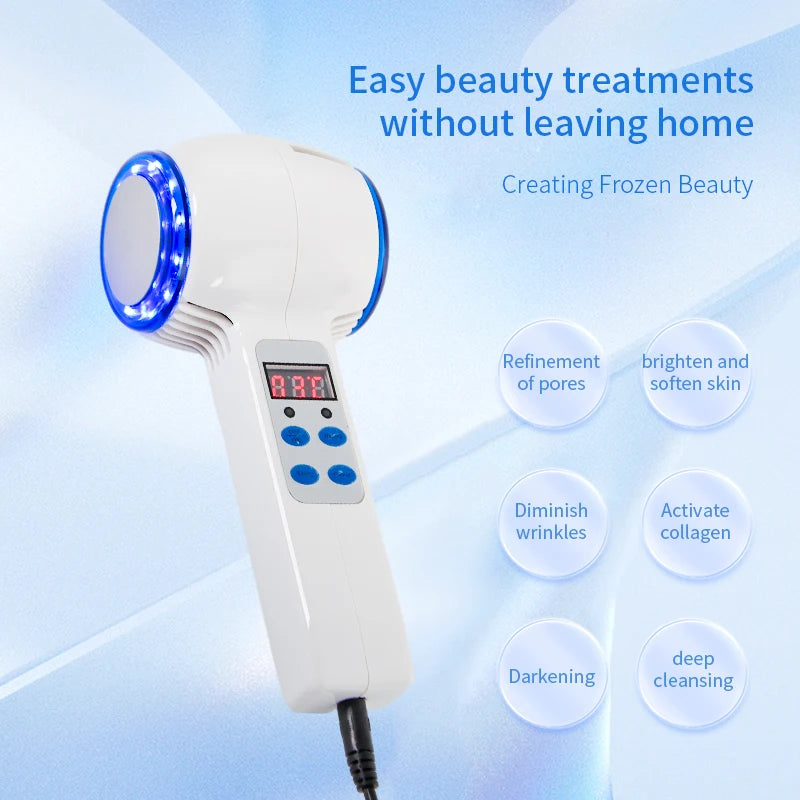 Hot Cold Facial Hammer Massager Blue Light Pore Care Beauty Tool