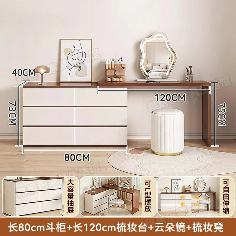 L-Shaped Corner Vanity Desk with Mirror & Stool