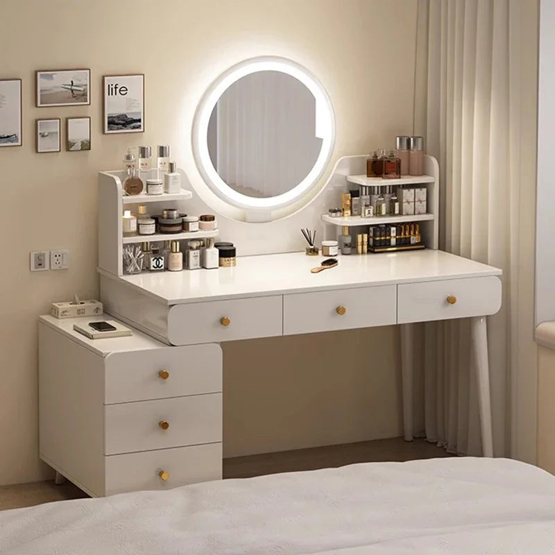Italian Minimalist Vanity Table Glam Trendy Multifunctional Bedroom Vanity Table With Lights Cute Meuble Rangement Furniture