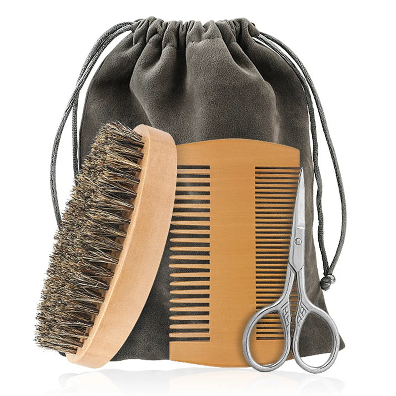 Men’s Boar Bristle Wave Brush – Wooden Double-Sided Beard Brush