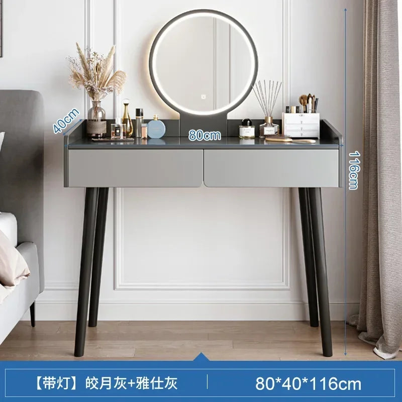 Dressers for Bedroom Dressing Tables with LED Dimming Mirror Vanity Table 2 Drawers Makeup Dresser for Bedroom Girls Furniture
