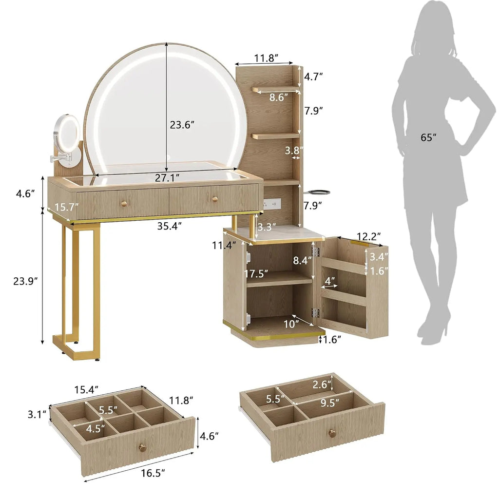 Vanity Desk with Magnifying Mirror & Glass Top