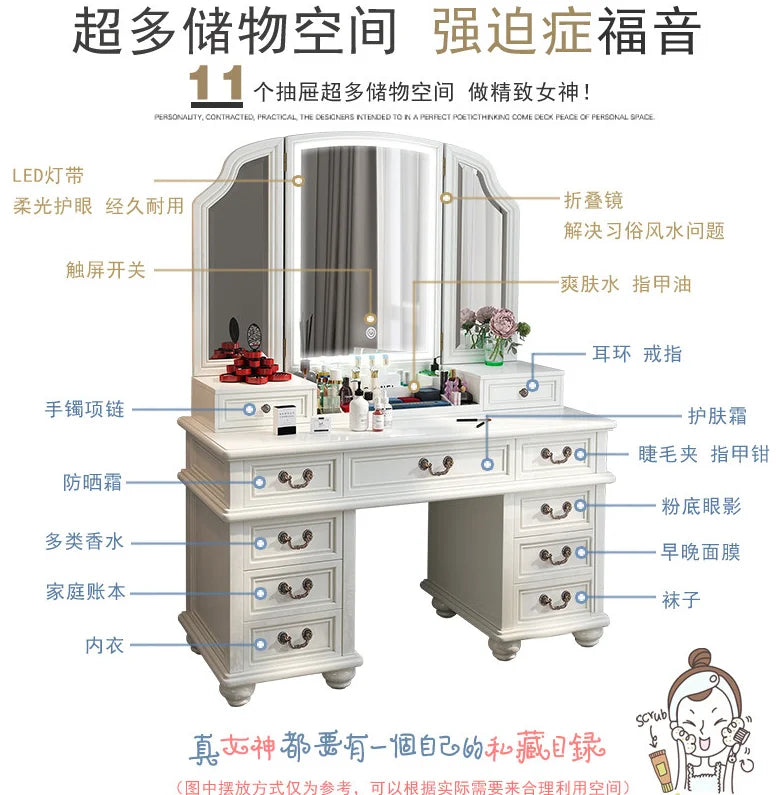 Farmhouse Corner Vanity Desk with Tri-Fold Mirror