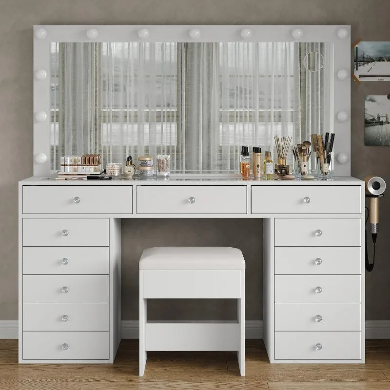 The Grand Vanity Desk with Charging Station & 13 Drawers