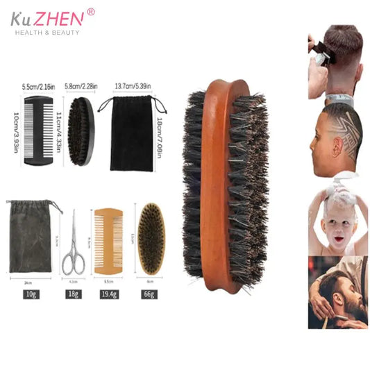 Men’s Boar Bristle Wave Brush – Wooden Double-Sided Beard Brush