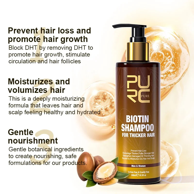 PURC Biotin Hair Growth Oil Shampoo Conditioner Sets Smoothing Anti-Hair Loss Scalp Treatment Hair Care Products for Men Women