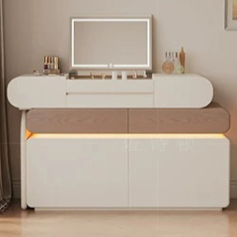 Foldable Hidden Vanity Desk with Mirror