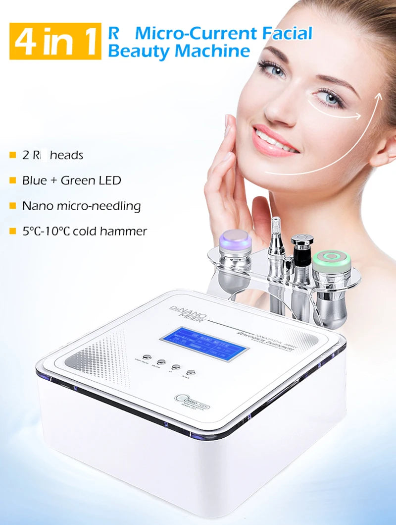 Salon Spa 4in1 Mesotherapy Facial Beauty Machine Skin Care Lifting Tightening EMS Bio Cooling Hammer Cold Therapy Micro Dermapen
