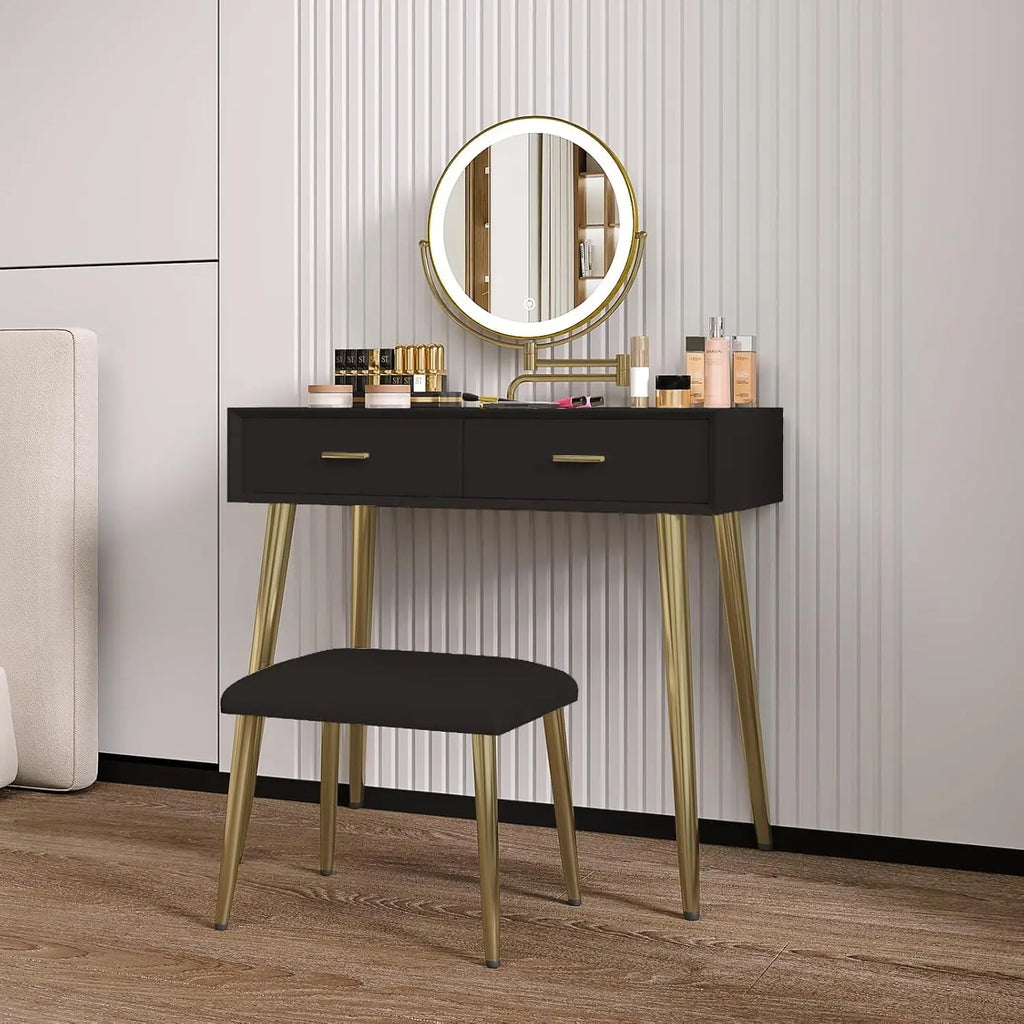 Leather-Wrapped Vanity Desk with Rotating Mirror & Stool — Vanity Furniture, Leather Vanity | Beautifully Within