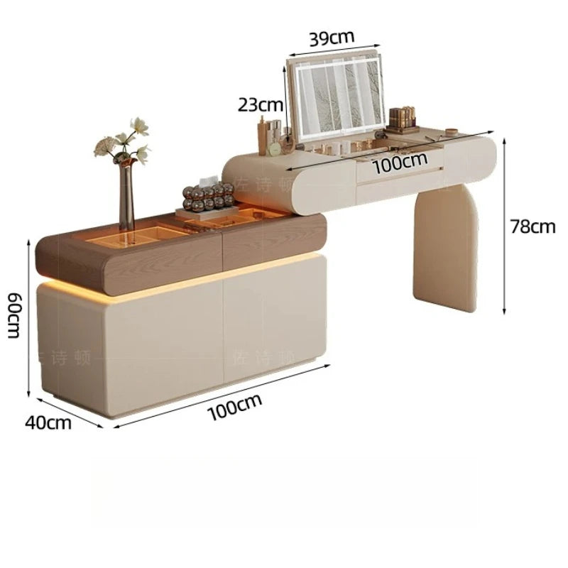 Foldable Hidden Vanity Desk with Mirror