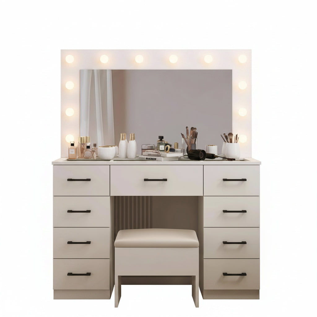 45.3 Vanity Desk With Glass Table top Illuminated White - image 4