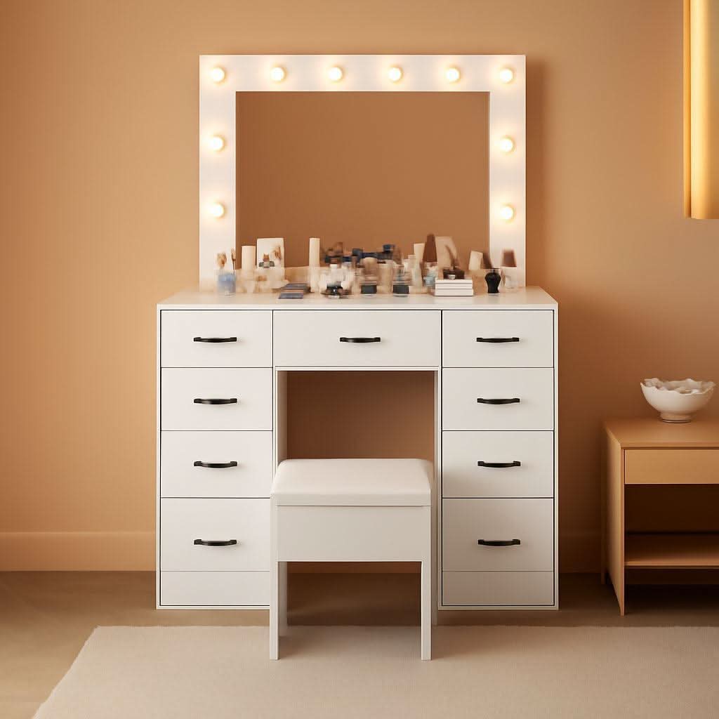 45.3 Vanity Desk With Glass Table top Illuminated White
