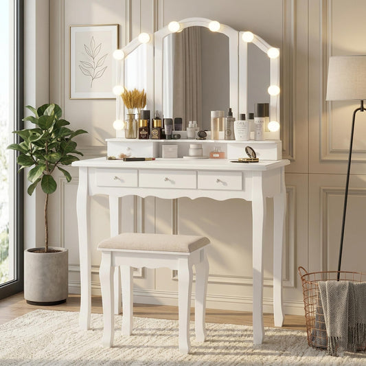 Vintage Glam Hollywood Vanity Set with Stool