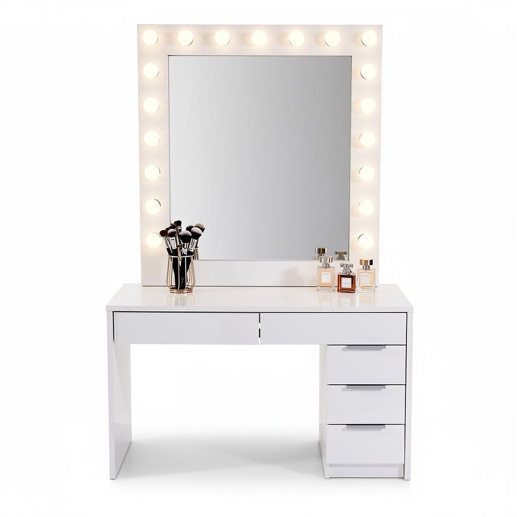 Hollywood Vanity Mirror Desk with 15 Dimmable LED Bulbs — White Studio Product Shot